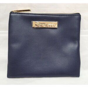 SeneGence Dark Navy Blue Square Leather Zippered Cosmetic Makeup Bag